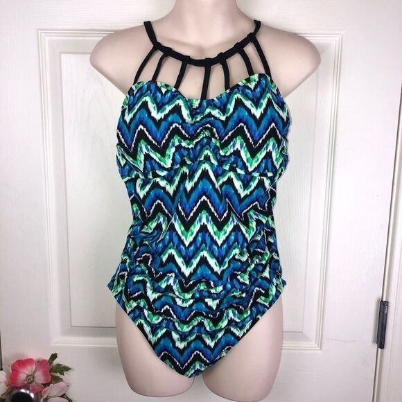 Adore Me chevron print one piece swimsuit 0x - Picture 1 of 10